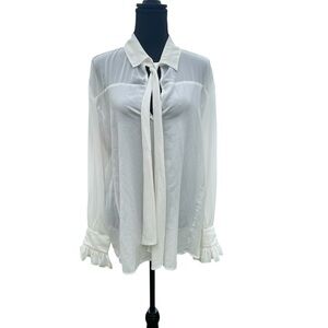 Women’s see thru ivory blouse w wrist ruffles by Bisou Bisou size XL